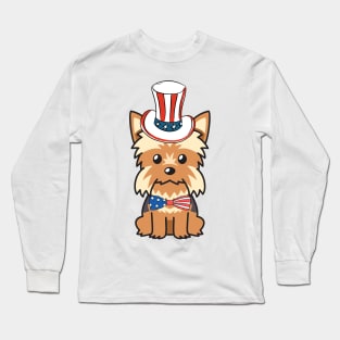 Funny yorkshire terrier dog is wearing uncle sam hat Long Sleeve T-Shirt